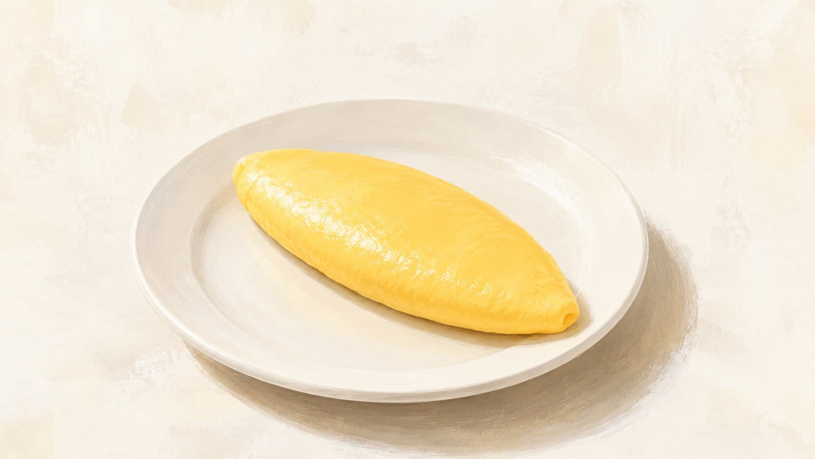 A pale-yellow folded French omelette on a white plate