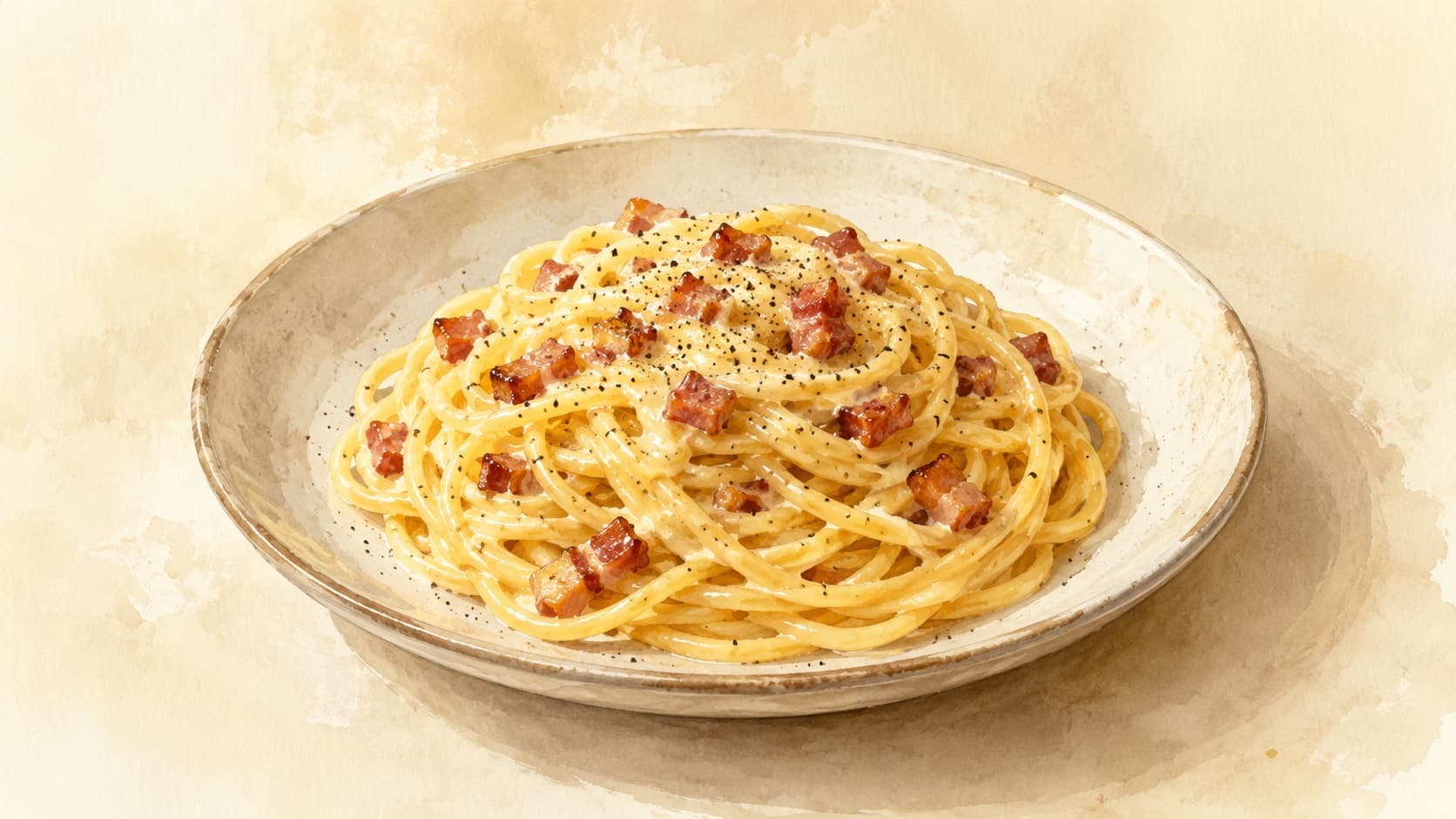 クリーミーなソースが絡んだスパゲッティのカルボナーラ