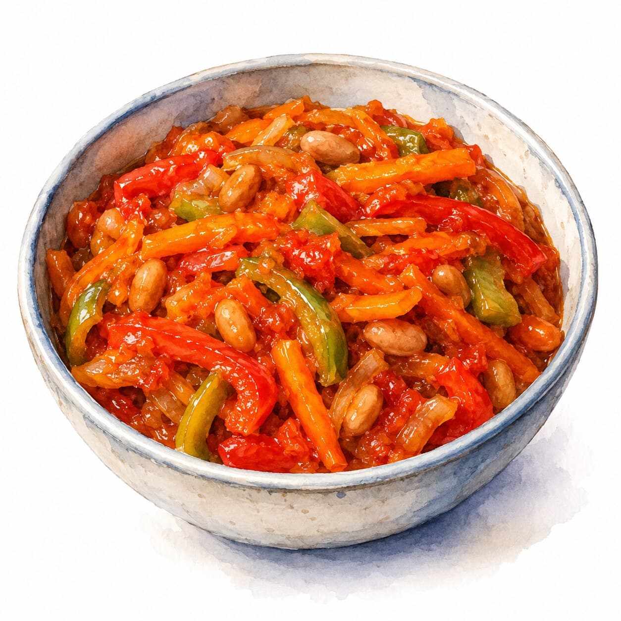 カラフルなチャカラカとともに盛り付けられた料理の画像