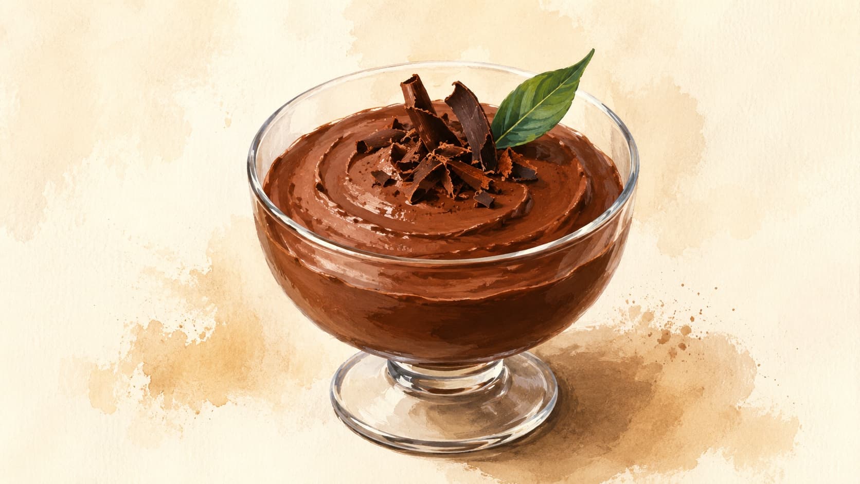 A rich, velvety chocolate mousse topped with chocolate shavings.