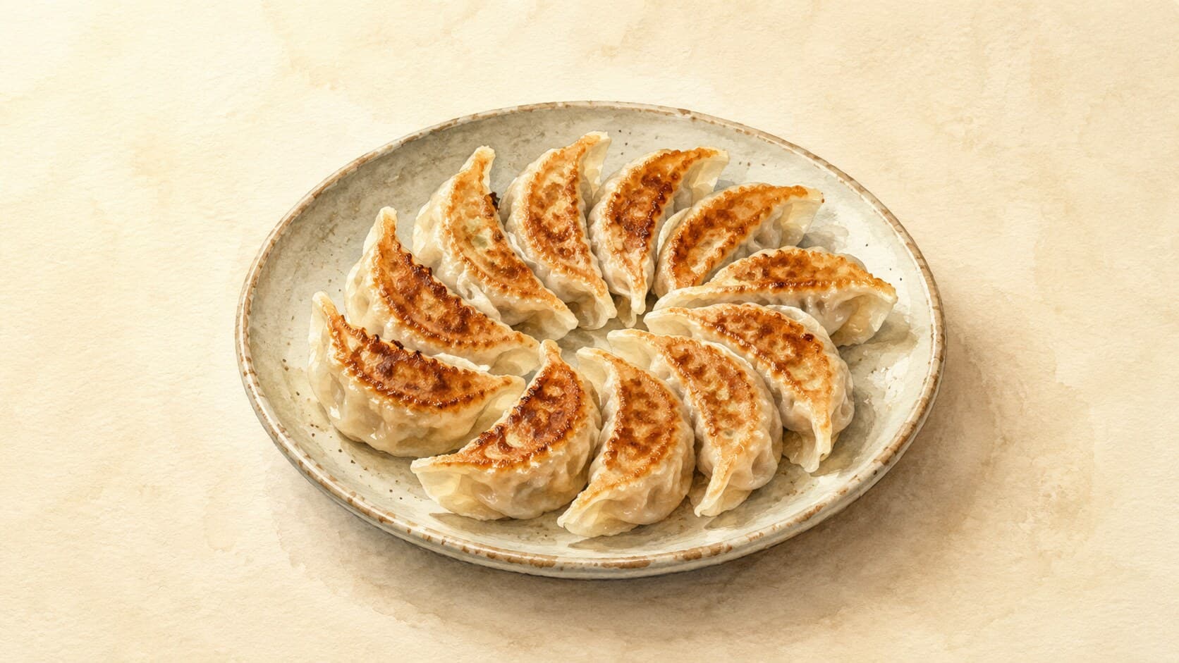 美味しそうに焼き上がった餃子の画像。