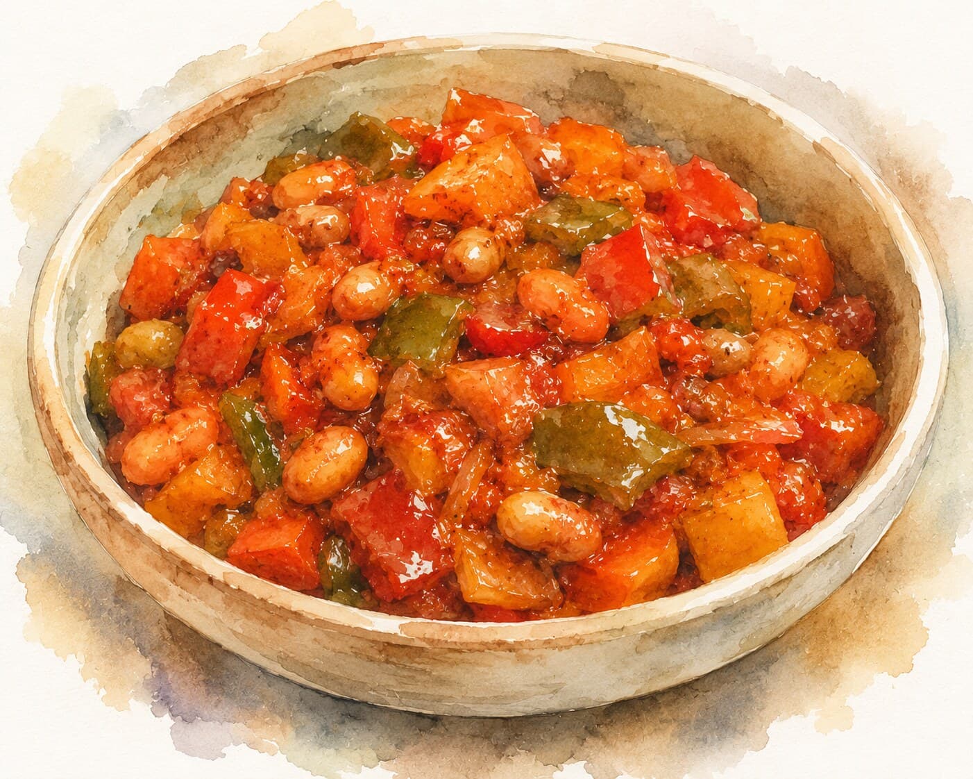 A skillet filled with vibrant menemen, showcasing soft scrambled eggs mixed with tomatoes and green peppers.
