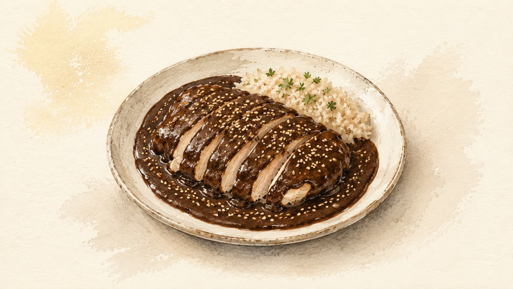 濃厚な茶色のソースがかかった鶏肉の皿