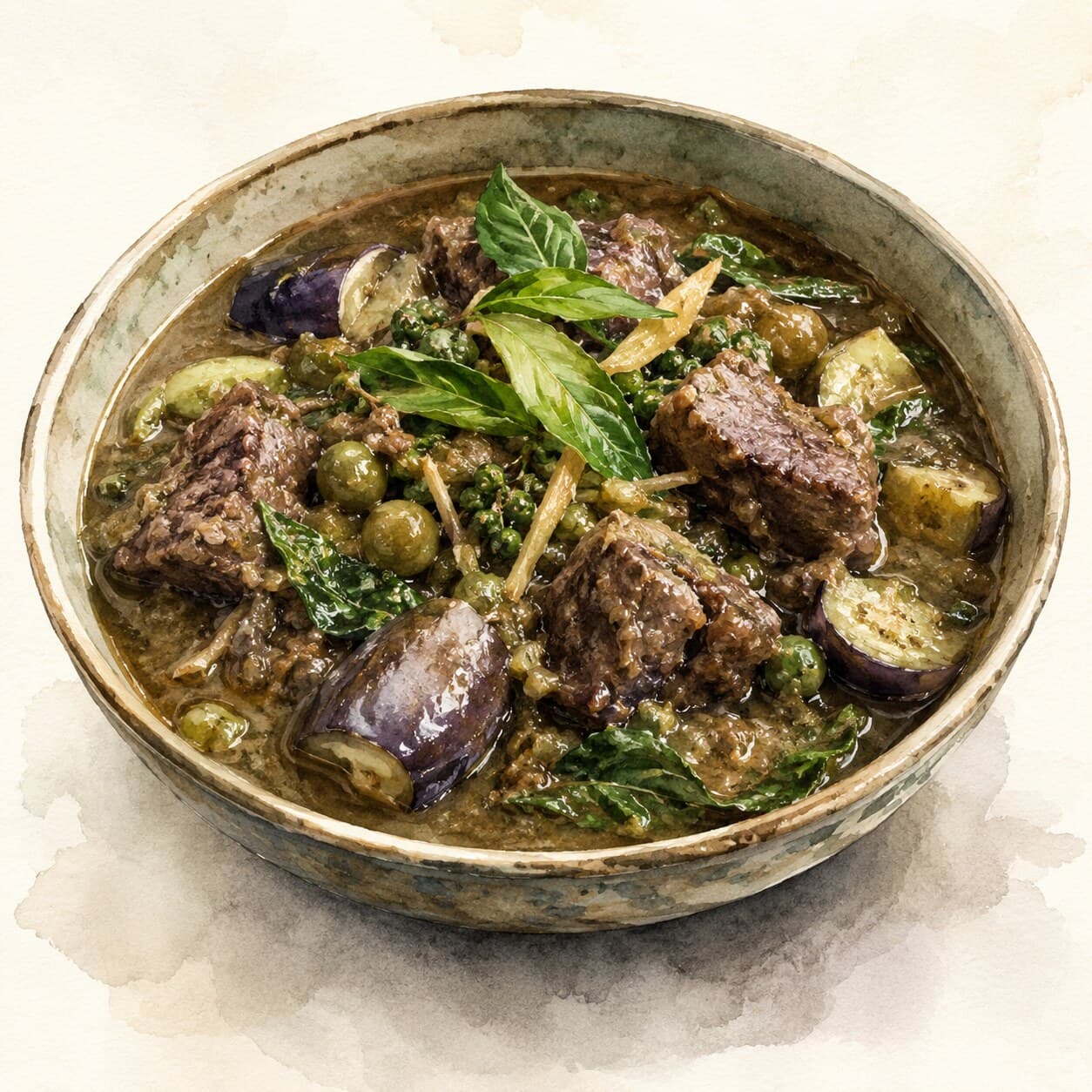 オーラムの煮込み料理が美しく盛り付けられた様子