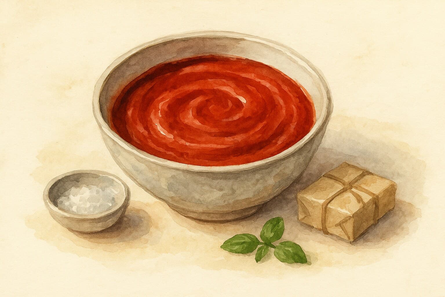 A vibrant dish of homemade passata, showcasing a rich red color and a smooth texture.