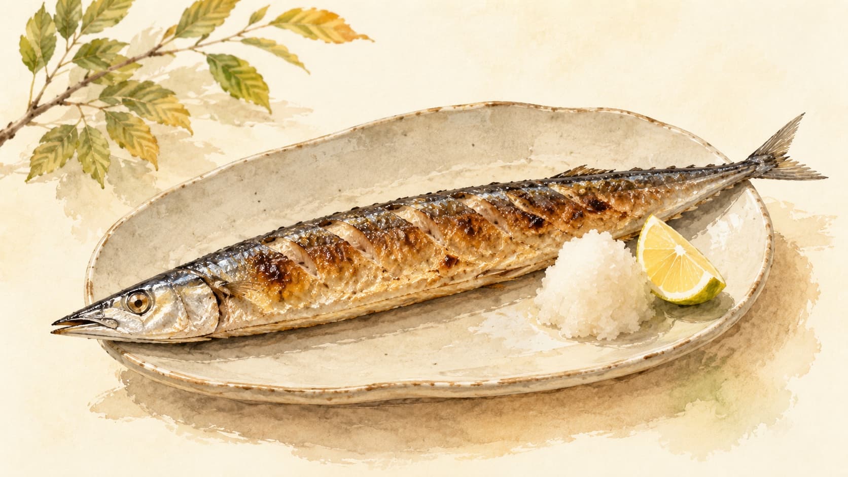 焼きたての秋刀魚が皿に盛り付けられています。