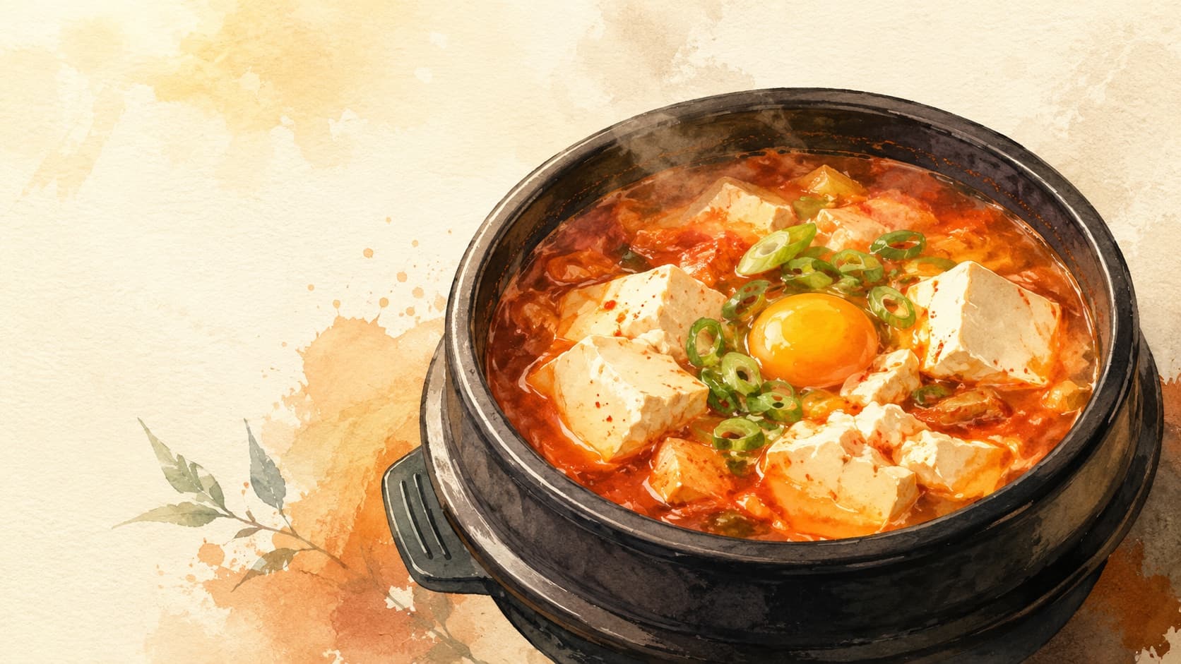 A vibrant bowl of Soondubu Jjigae with silken tofu and colorful vegetables.