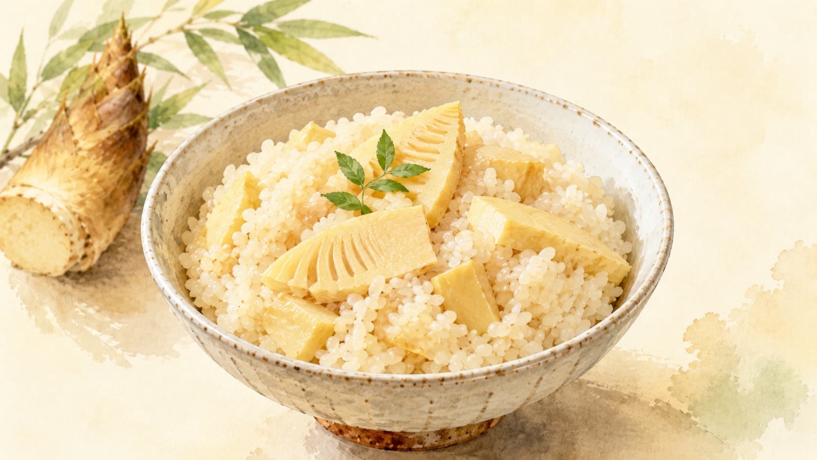 筍ご飯の美しい盛り付け