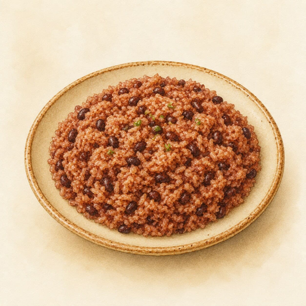 赤褐色のワチェと黒目豆の盛り付け