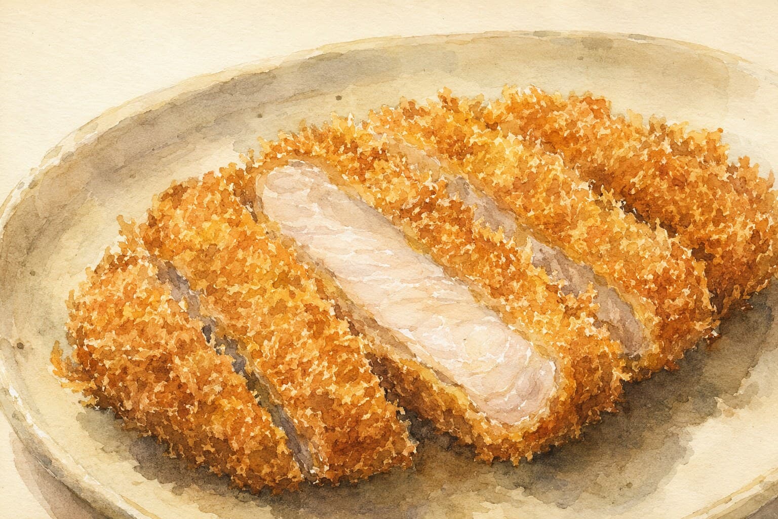 A beautifully plated Chicken Katsu with a golden crispy crust and fresh cabbage.