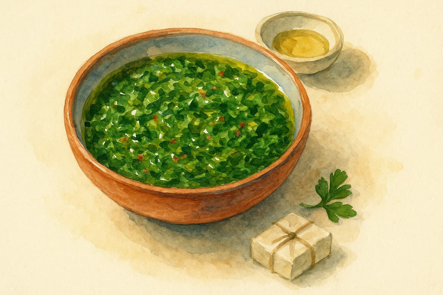 鮮やかな色合いのチミチュリソースのイラスト