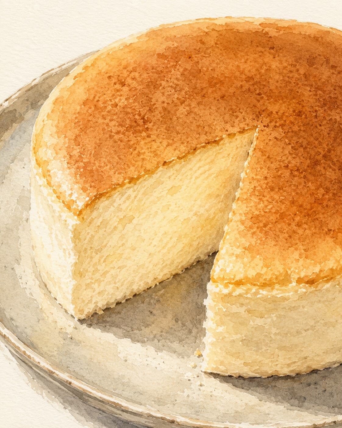 スフレチーズケーキの美しい断面と表面が描かれたイラスト