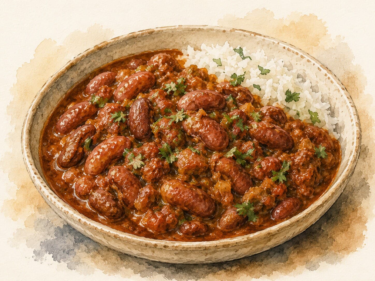 A vibrant bowl of Rajma (Kidney Bean Curry) with a warm cream background.
