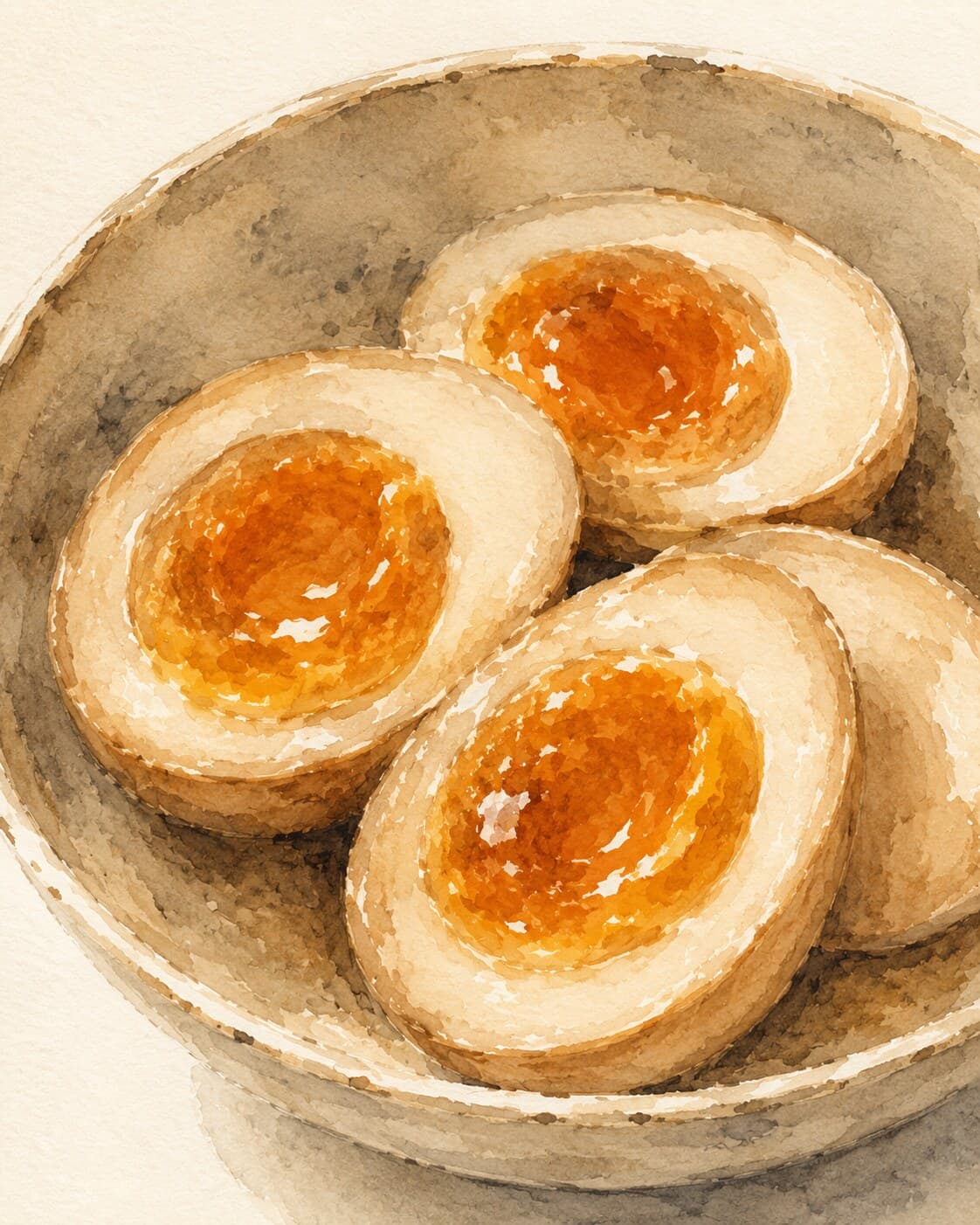 A beautifully marinated ramen egg, showcasing a glossy soy sauce glaze with a soft, jammy yolk.