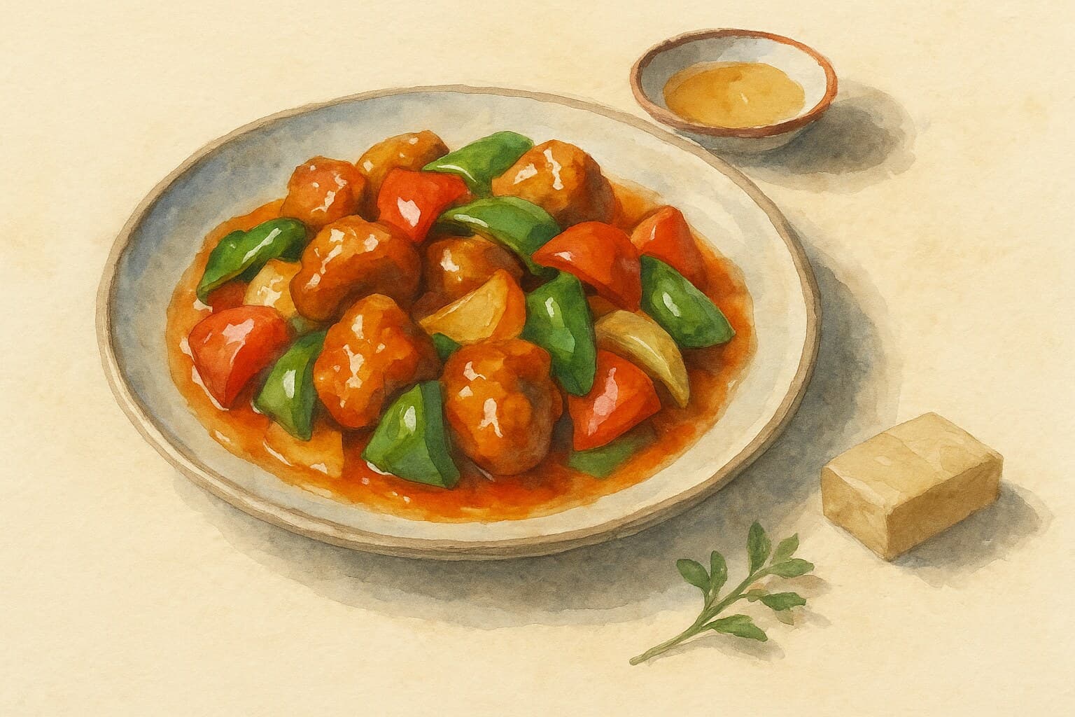 A vibrant plate of Sweet and Sour Pork featuring golden crispy pork, colorful bell peppers, and pineapple.